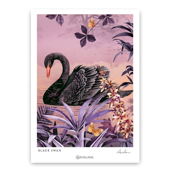 Beau Monde Avalana Lilac Swimming Swan Art Print