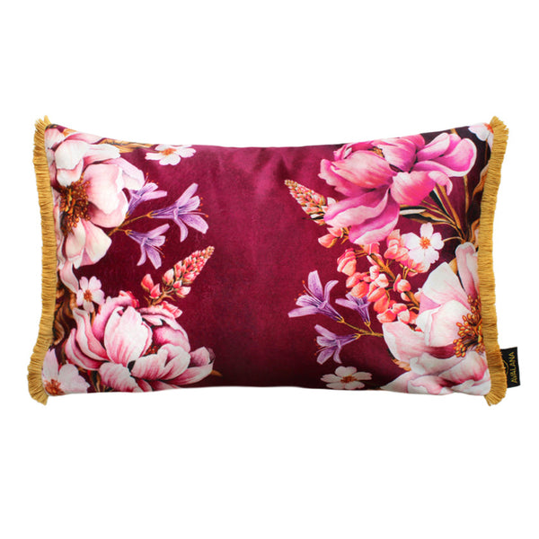 beau monde Avalana Magenta Blooms Fringe Cushion