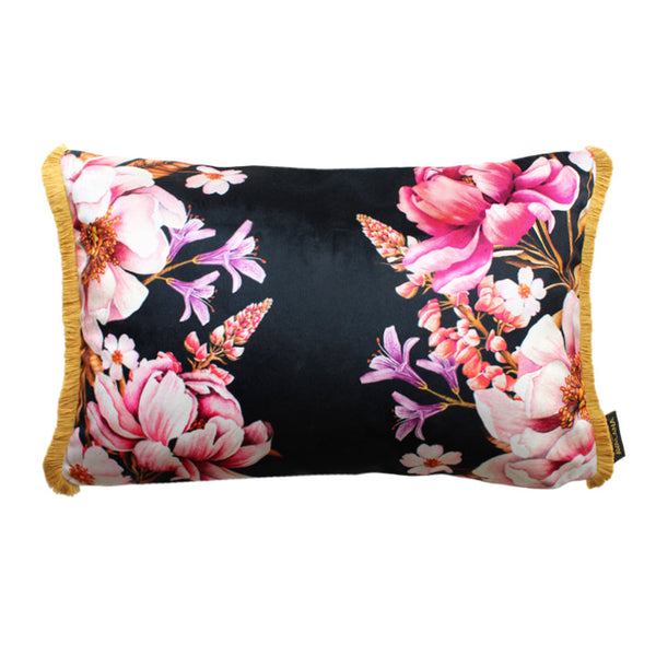 beau monde Avalana Noir Blooms Fringe Cushion