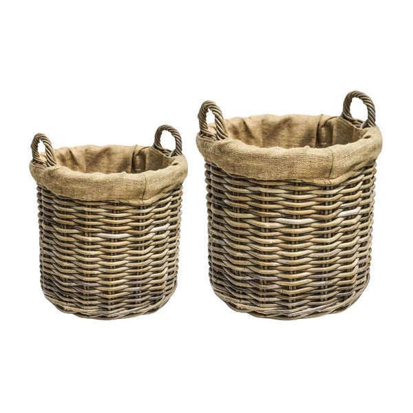beau monde Ivyline Wicker Log Basket Round Lined