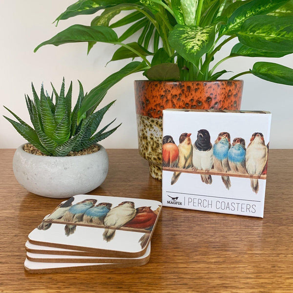 beau monde Magpie Perch Birds Set of 4 Coasters