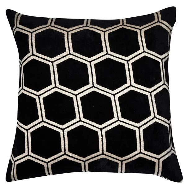 beau monde Malini Ivor Hexagon Cushion In Black