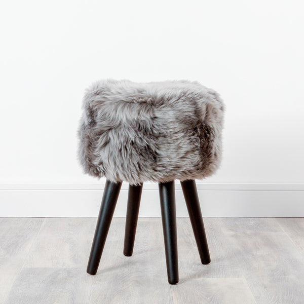 Beau Monde Native Home Sheepskin Wood Stool - Black