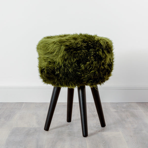 Beau Monde Native Home Sheepskin Wood Stool - Black