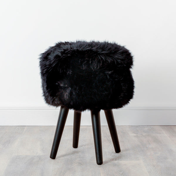 beau monde Native Home Sheepskin Wood Stool - Black