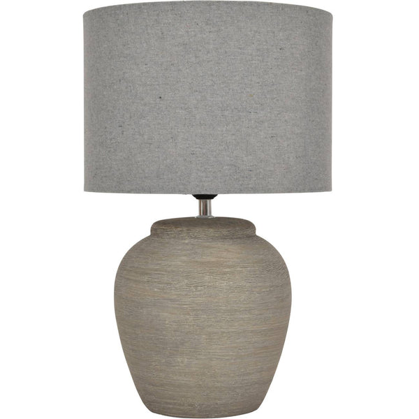 beau monde Beaumonde Home Baslow Etched Grey Large Ceramic Lamp with Shade – E27 60W