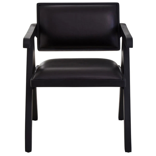 beau monde Beaumonde Home Buffer Black Leather Armchair With Wood Frame