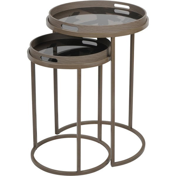 beau monde Beaumonde Home Impasto Brushstroke Set of 2 Side Tray Tables Taupe