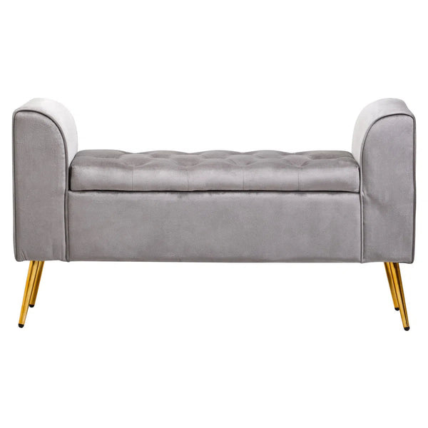beau monde Beaumonde Home Lorenzo Grey Velvet Storage Bench