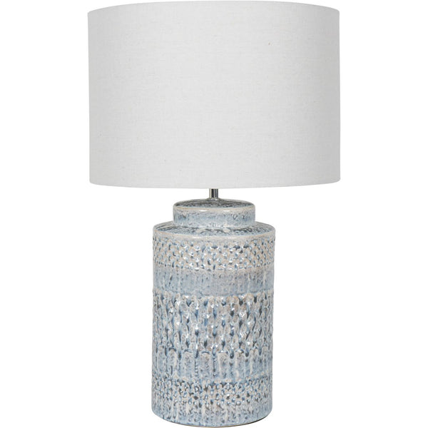 Beau Monde Beaumonde Home Stormy Sky Glaze Table Lamp 60cm With Cream Drum Shade