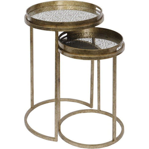beau monde Beaumonde Home Vienna Antique Gold Diamond Set Of 2 Side Tray Tables