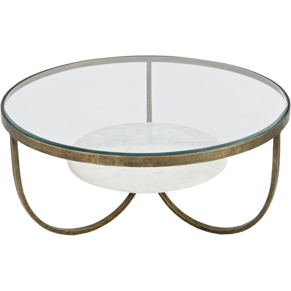 beau monde Beaumonde Home White Marble And Antique Gold Iron Coffee Table