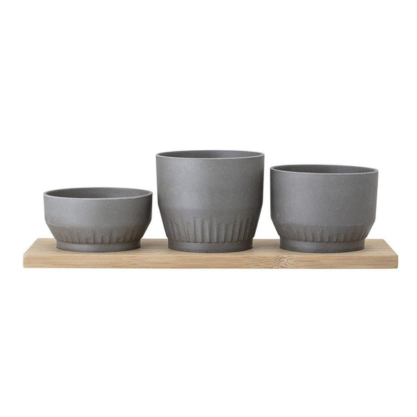beau monde Bloomingville Grey Plant Pot Set With Tray