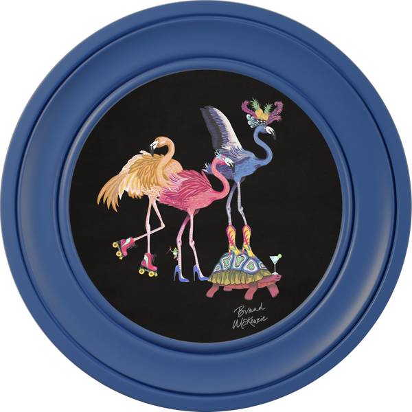 Beau Monde Brand McKenzie Balancing Act Flamboyance Framed Round Art Print With Charcoal Black Background