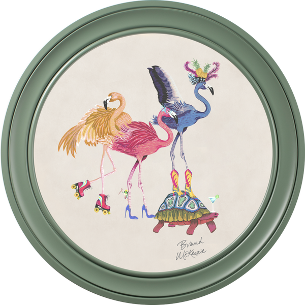 Beau Monde Brand McKenzie Balancing Act Flamboyance Framed Round Art Print With Chalk White Background