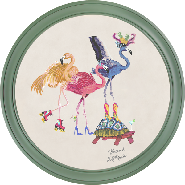 Beau Monde Brand McKenzie Balancing Act Flamboyance Framed Round Art Print With Chalk White Background