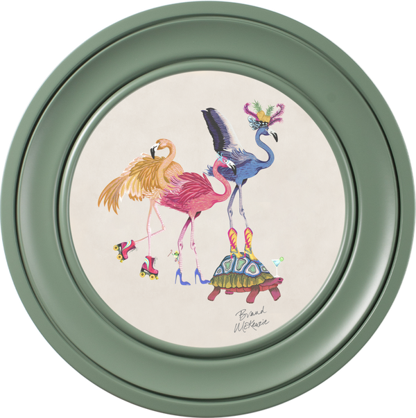 beau monde Brand McKenzie Balancing Act Flamboyance Framed Round Art Print with Chalk White Background