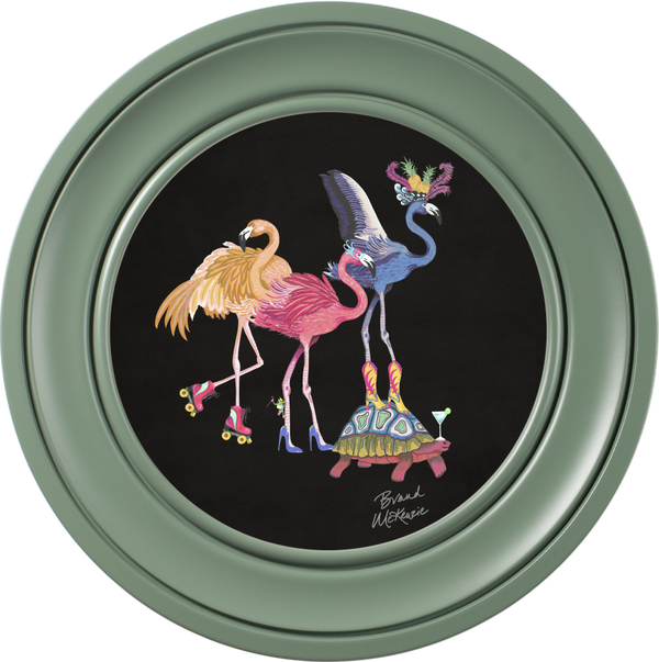 beau monde Brand McKenzie Balancing Act Flamboyance Framed Round Art Print with Charcoal Black Background