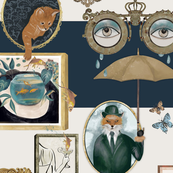 beau monde Brand McKenzie Connecting Frames Wallpaper - Navy