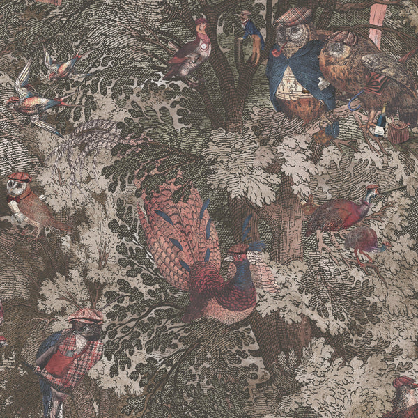 Beau Monde Brand McKenzie Gentlemen Birds Wallpaper - Oak