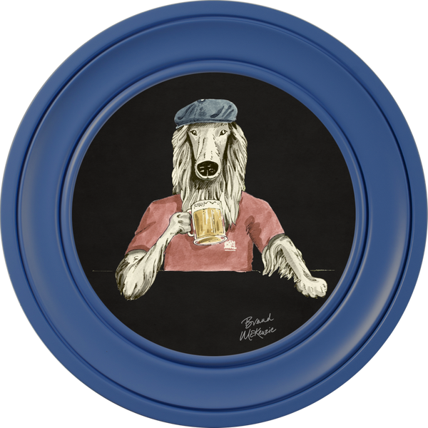 Beau Monde Brand McKenzie Happy Hour Bruce Framed Round Art Print With Charcoal Black Background