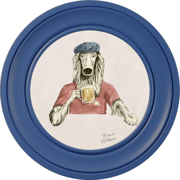 Beau Monde Brand McKenzie Happy Hour Bruce Framed Round Art Print With Chalk White Background