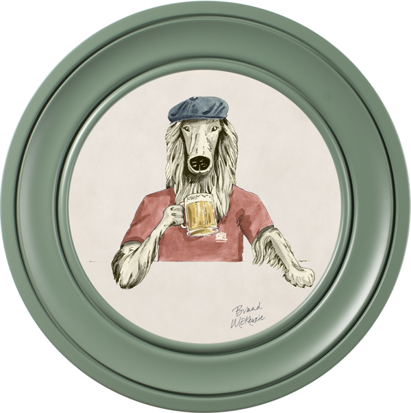 beau monde Brand McKenzie Happy Hour Bruce Framed Round Art Print with Chalk White Background