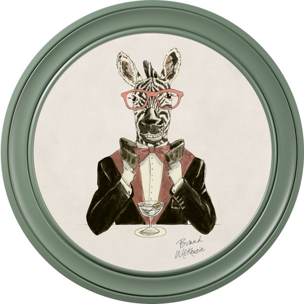 Beau Monde Brand McKenzie Happy Hour Marty Framed Round Art Print With Chalk White Background