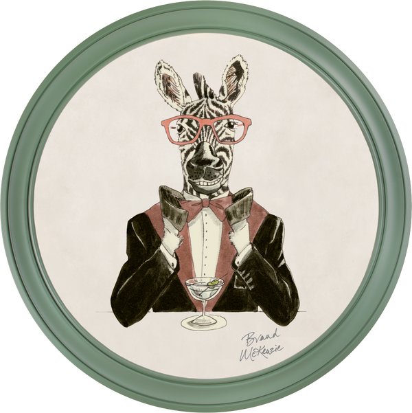 Beau Monde Brand McKenzie Happy Hour Marty Framed Round Art Print With Chalk White Background