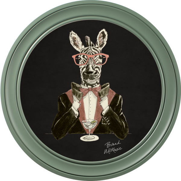 Beau Monde Brand McKenzie Happy Hour Marty Framed Round Art Print With Charcoal Black Background