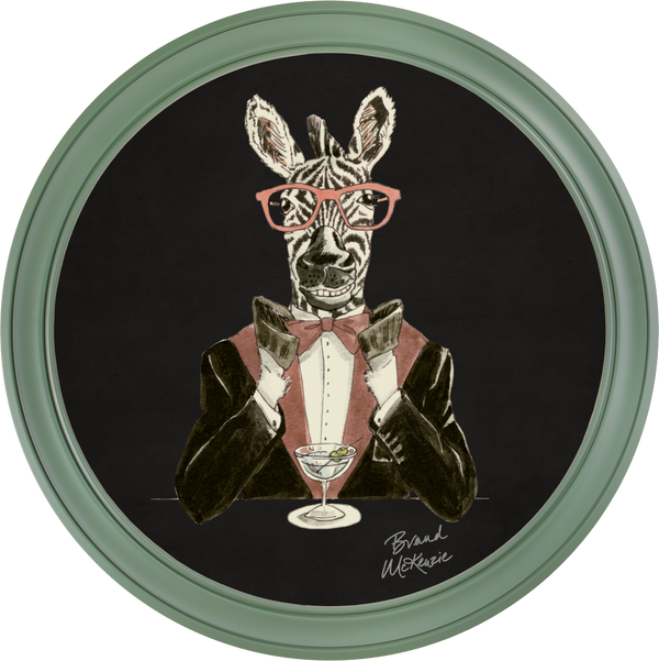 Beau Monde Brand McKenzie Happy Hour Marty Framed Round Art Print With Charcoal Black Background