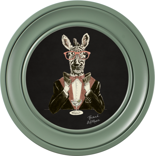 beau monde Brand McKenzie Happy Hour Marty Framed Round Art Print with Charcoal Black Background