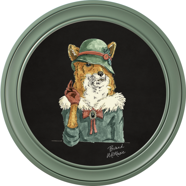 Beau Monde Brand McKenzie Happy Hour Vixen Framed Round Art Print With Charcoal Black Background