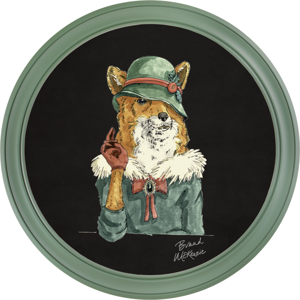 Beau Monde Brand McKenzie Happy Hour Vixen Framed Round Art Print With Charcoal Black Background