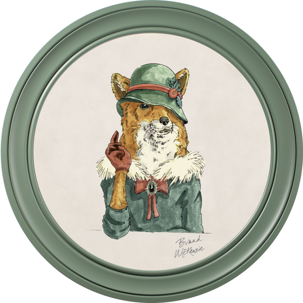 Beau Monde Brand McKenzie Happy Hour Vixen Framed Round Art Print With Chalk White Background