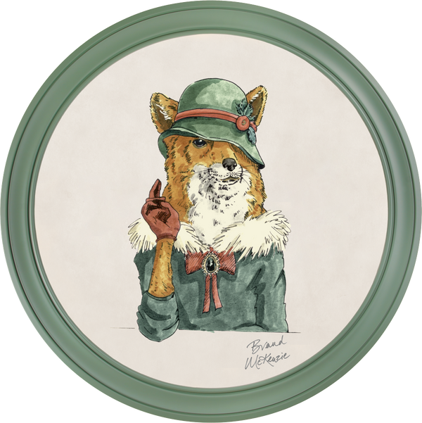 Beau Monde Brand McKenzie Happy Hour Vixen Framed Round Art Print With Chalk White Background