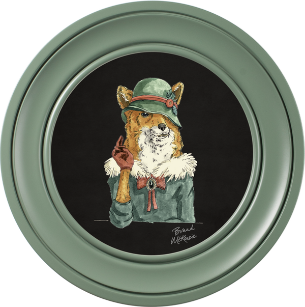 beau monde Brand McKenzie Happy Hour Vixen Framed Round Art Print with Charcoal Black Background