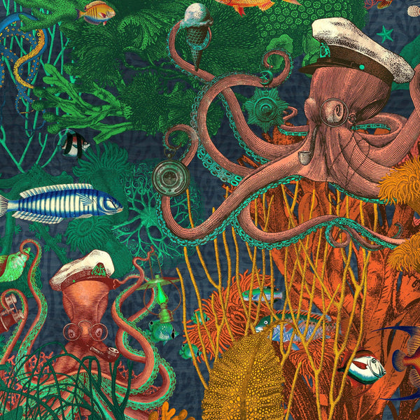 beau monde Brand McKenzie Octopus Wallpaper - Emerald Coral