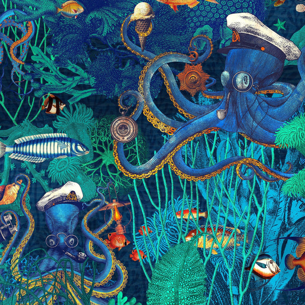 Beau Monde Brand McKenzie Octopus Wallpaper - Turquoise Blue