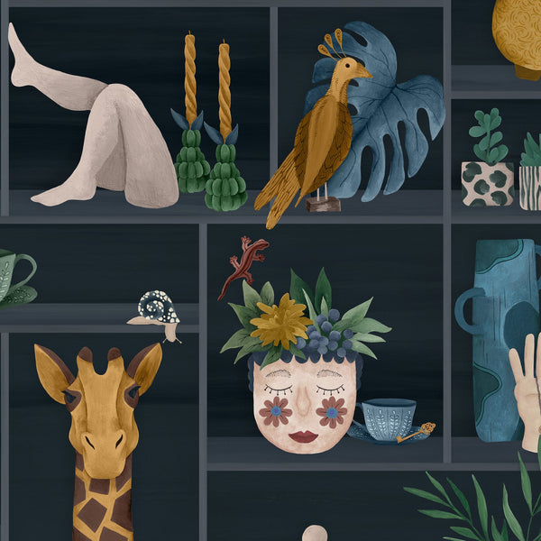 beau monde Brand McKenzie The Cabinet Wallpaper - Midnight Mustard