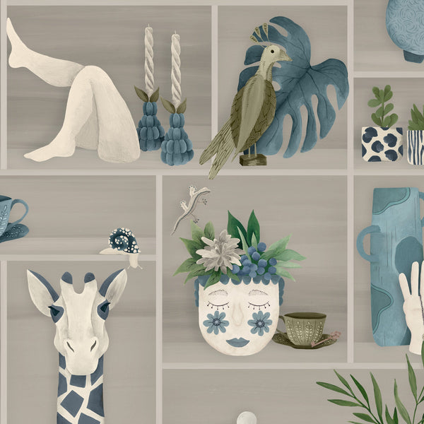 beau monde Brand McKenzie The Cabinet Wallpaper - Slate Blue