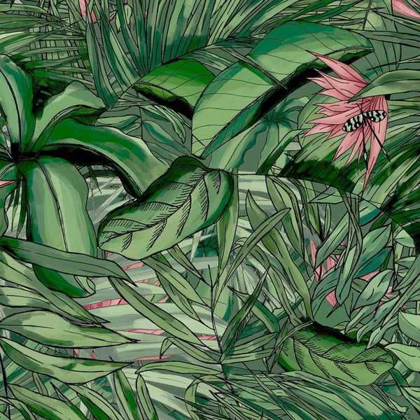 Beau Monde Brand McKenzie Tropical Forest Dark Green & Pink Wallpaper