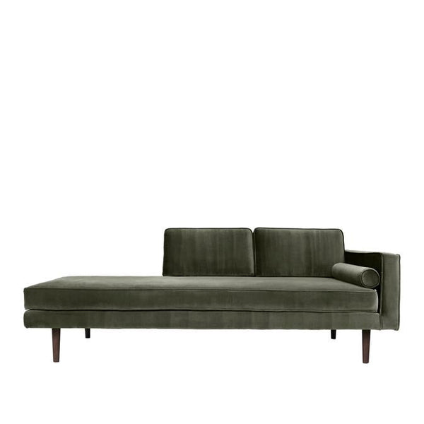 beau monde Broste Copenhagen Wind Velvet Chaise Longue In Grape Leaf Green Right Sided