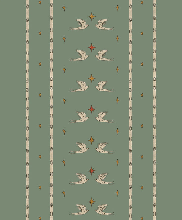 beau monde Creative Lab Amsterdam Lucky Pigeon Olive Green Repetitive Wallpaper