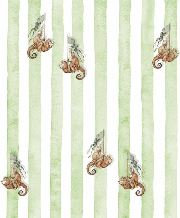 Beau Monde Creative Lab Amsterdam Seahorse Riders Green Repetitive Wallpaper