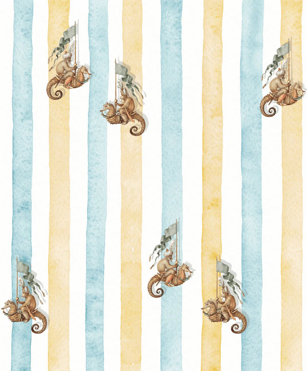 Beau Monde Creative Lab Amsterdam Seahorse Riders Yellow & Blue Repetitive Wallpaper