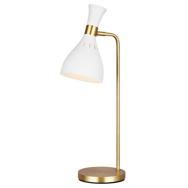 beau monde Elstead Lighting Feiss Joan 1 Light Table Lamp - Matte White & Burnished Brass