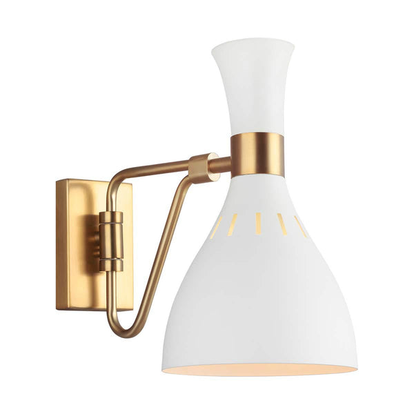 beau monde Elstead Lighting Feiss Joan 1 Light Wall Light - Matte White & Burnished Brass