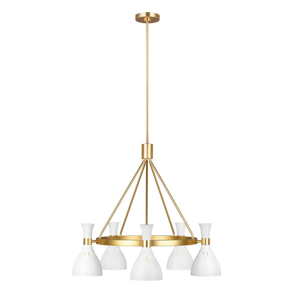 beau monde Elstead Lighting Feiss Joan 5 Light Chandelier - Matte White & Burnished Brass