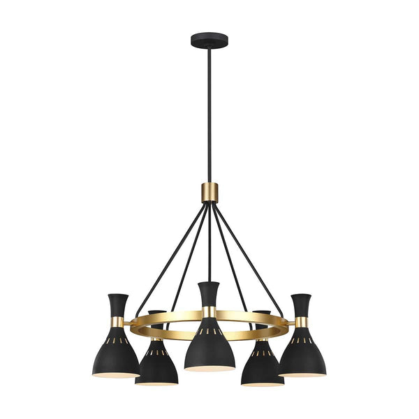 Beau Monde Elstead Lighting Feiss Joan 5 Light Chandelier - Midnight Black & Burnished Brass